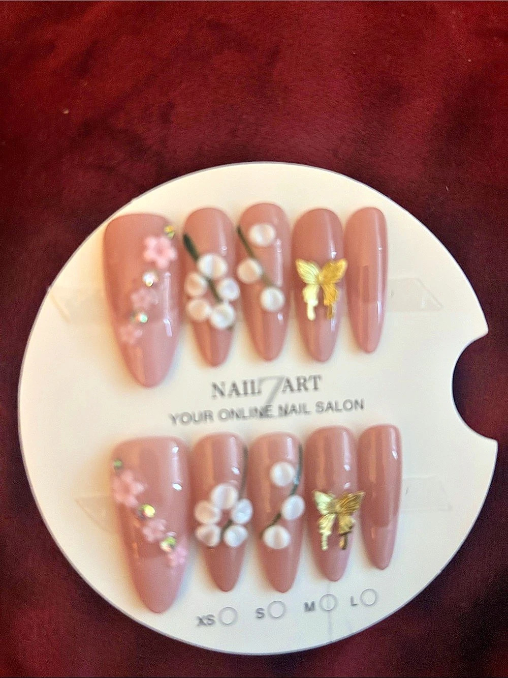 Pink Floral Butterfly Press-On Nails